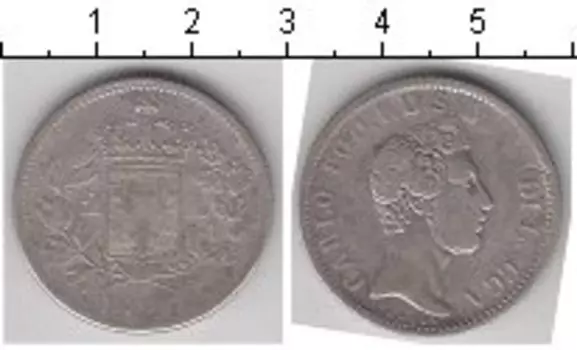 Монета 2 лиры Лукки 1837 года Серебро Карл I