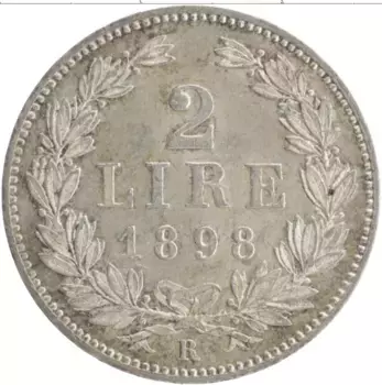 Монета 2 лиры Сан-Марино 1898 года Серебро