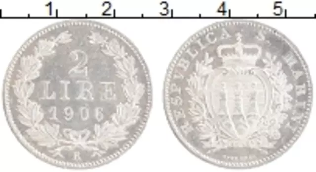 Монета 2 лиры Сан-Марино 1906 года Серебро