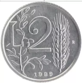 Монета 2 лиры Сан-Марино 1989 года Алюминий