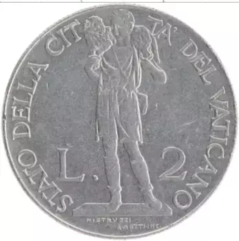 Монета 2 лиры Ватикана 1940 года Медно-никель Пий XII