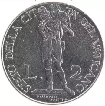 Монета 2 лиры Ватикана 1941 года Медно-никель Пий XII