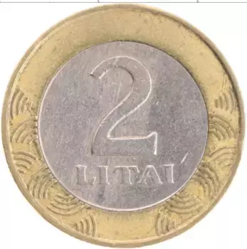 Монета 2 лит Литвы 1999 года Биметалл