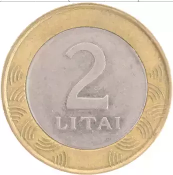 Монета 2 лит Литвы 2002 года Биметалл