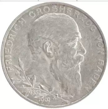 Монета 2 марки Бадена 1902 года Серебро 50 лет правления Фридриха I