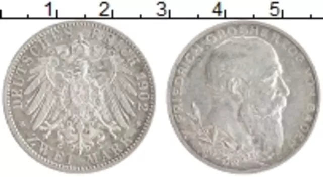 Монета 2 марки Бадена 1902 года Серебро 50 лет правлению Фридриха I