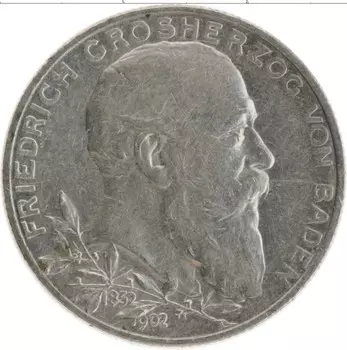 Монета 2 марки Бадена 1902 года Серебро Баден