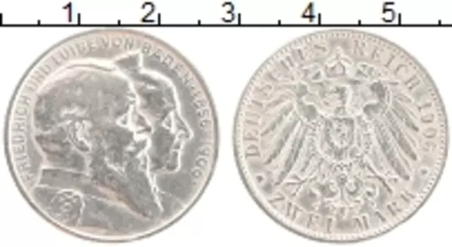 Монета 2 марки Бадена 1906 года Серебро 50 лет свадьбе Фридриха I и Луизы Прусской