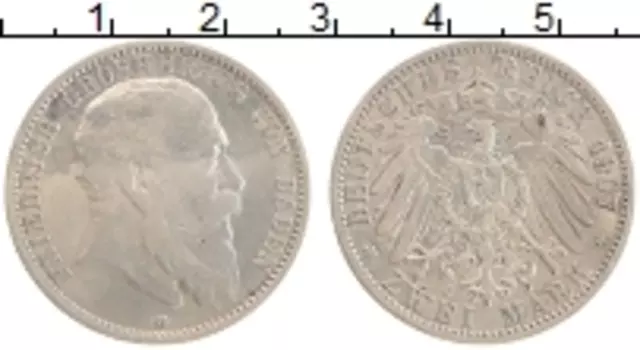 Монета 2 марки Бадена 1907 года Серебро Фридрих G