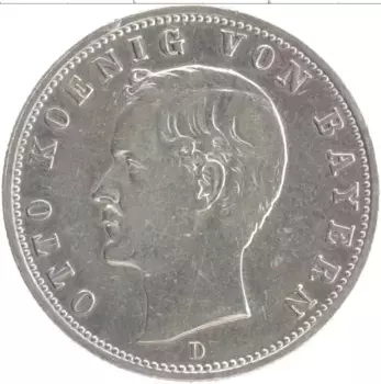 Монета 2 марки Баварии 1908 года Серебро D