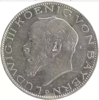 Монета 2 марки Баварии 1914 года Серебро D