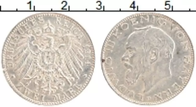 Монета 2 марки Баварии 1914 года Серебро D