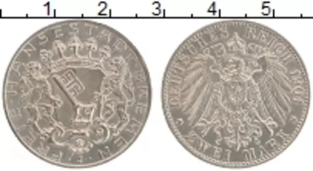 Монета 2 марки Бремена 1904 года Серебро J