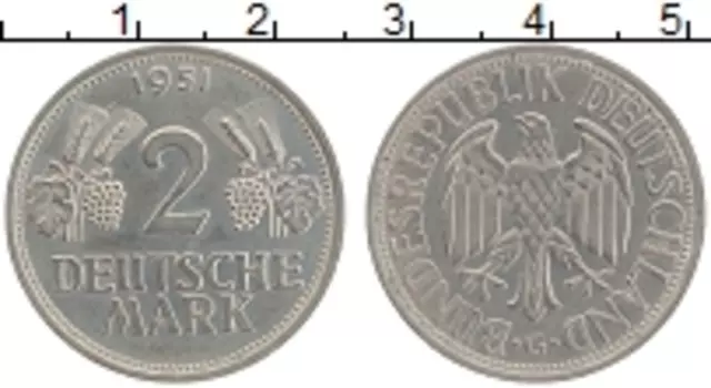 Монета 2 марки ФРГ 1951 года Медно-никель G
