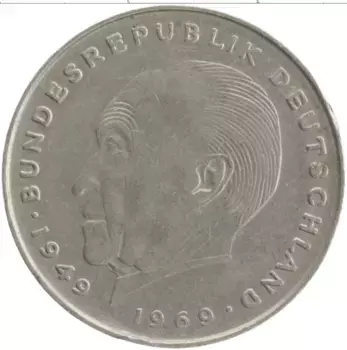Монета 2 марки ФРГ 1969 года Медно-никель D