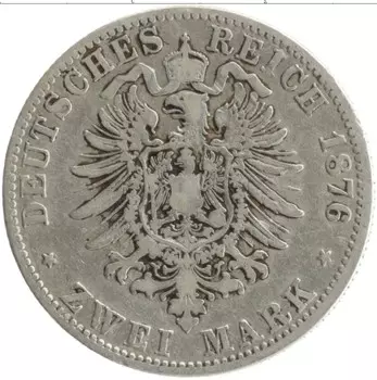 Монета 2 марки Гамбурга 1876 года Серебро J