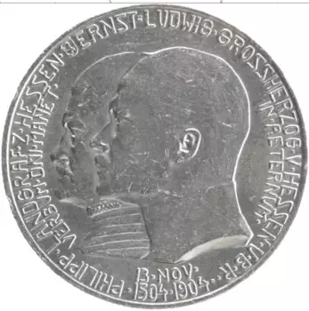Монета 2 марки Гессен-Дармштадта 1904 года Серебро 400 лет со дня рождения Филиппа Великодушного