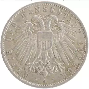 Монета 2 марки Любека 1912 года Серебро А