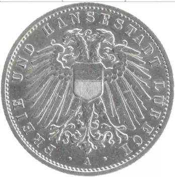 Монета 2 марки Любека 1912 года Серебро А