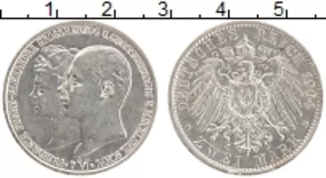 Монета 2 марки Мекленбург-Шверина 1904 года Серебро Свальба Фридриха Франца IV и Александры