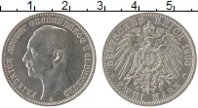 Монета 2 марки Ольденбурга 1900 года Серебро Фридрих Август А