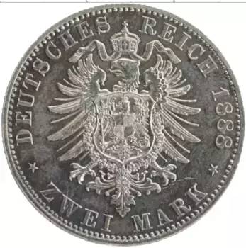 Монета 2 марки Пруссии 1888 года Серебро А