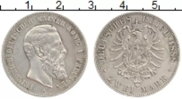 Монета 2 марки Пруссии 1888 года Серебро А Фридрих III