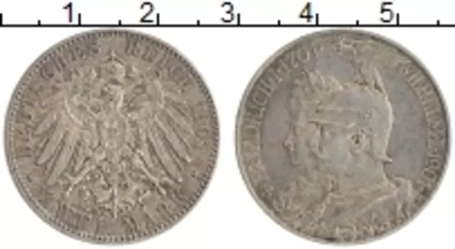 Монета 2 марки Пруссии 1901 года Серебро 200 лет династии