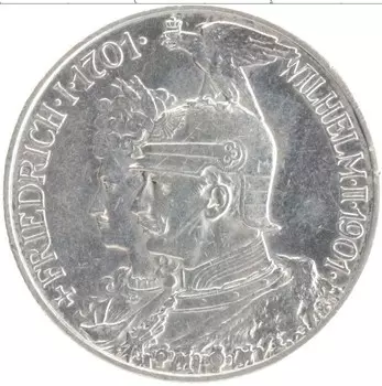 Монета 2 марки Пруссии 1901 года Серебро 200 лет династии