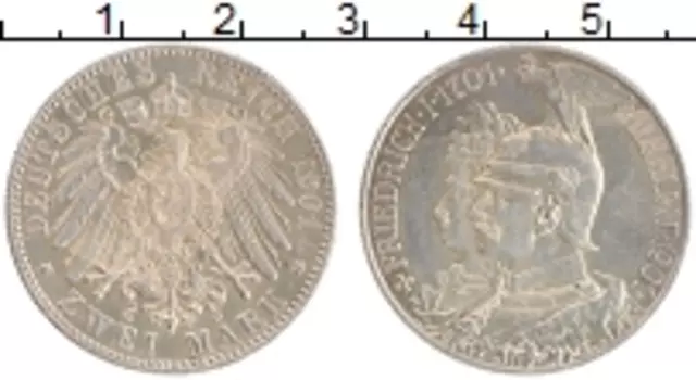 Монета 2 марки Пруссии 1901 года Серебро 200 лет Пруссии: от Фридриха I до Вильгельма II