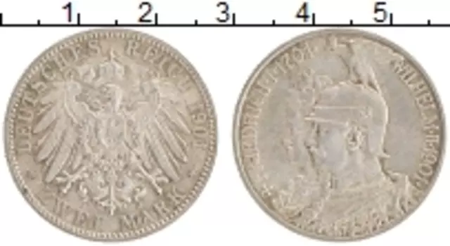 Монета 2 марки Пруссии 1901 года Серебро 200 лет Пруссии: от Фридриха I до Вильгельма II