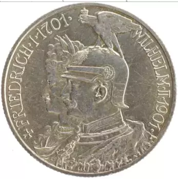 Монета 2 марки Пруссии 1901 года Серебро 200 лет Пруссии: от Фридриха I до Вильгельма II