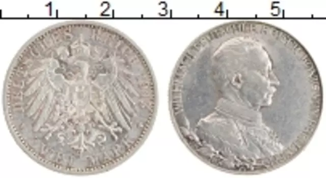 Монета 2 марки Пруссии 1913 года Серебро 25 лет правлению Вильгельма II