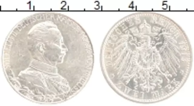 Монета 2 марки Пруссии 1913 года Серебро 25 лет правлению Вильгельма II