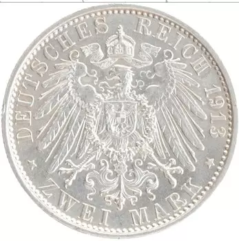 Монета 2 марки Пруссии 1913 года Серебро 25-летие правления Вильгельма II