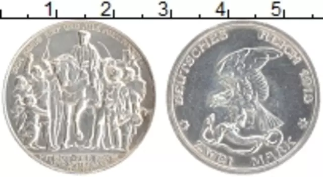Монета 2 марки Пруссии 1913 года Серебро А 200 лет победы над Наполеоном