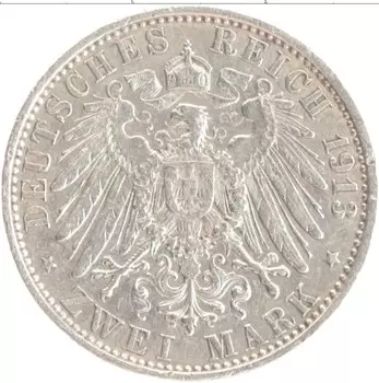 Монета 2 марки Пруссии 1913 года Серебро А