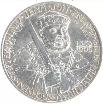 Монета 2 марки Саксен-Веймар-Эйзенаха 1908 года Серебро Иоанн Фридрих