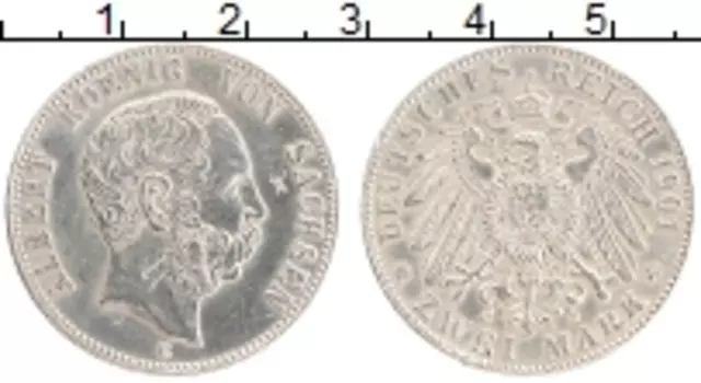 Монета 2 марки Саксонии 1901 года Серебро Е
