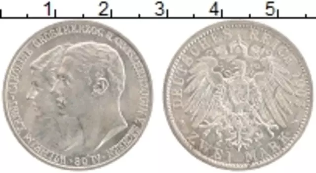 Монета 2 марки Саксонии 1903 года Серебро Свадьба Вильгельма и Каролины