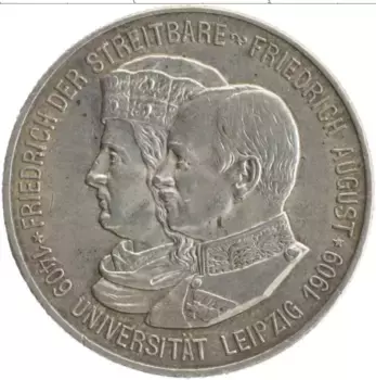 Монета 2 марки Саксонии 1909 года Серебро 500 лет Университету Лейпцига