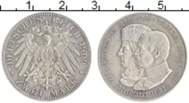 Монета 2 марки Саксонии 1909 года Серебро 500 лет Университету Лейпцига