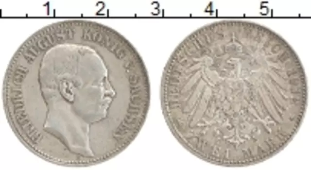 Монета 2 марки Саксонии 1912 года Серебро Е, Фридрих Август