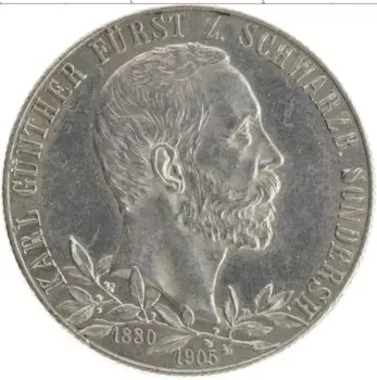 Монета 2 марки Шварцбург-Зондерхаузена 1905 года Серебро 25 лет правления Карл Гюнтер А