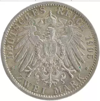 Монета 2 марки Шварцбург-Зондерхаузена 1905 года Серебро 25 лет правлению Карла Гюнтера