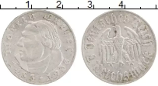 Монета 2 марки Третьего Рейха 1933 года Серебро 450 лет со дня рождения Мартина Лютера