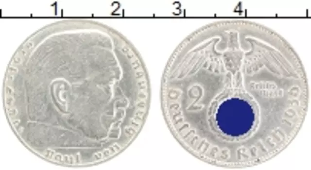 Монета 2 марки Третьего Рейха 1936 года Серебро Пауль фон Гинденбург