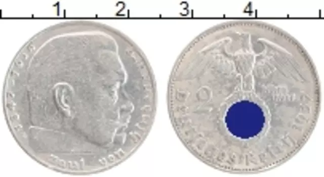 Монета 2 марки Третьего Рейха 1937 года Серебро Е