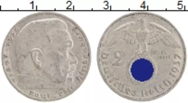 Монета 2 марки Третьего Рейха 1937 года Серебро Пауль фон Гинденбург