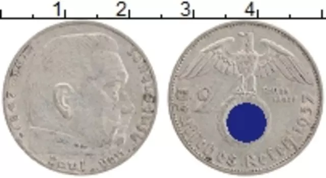 Монета 2 марки Третьего Рейха 1937 года Серебро Пауль фон Гинденбург